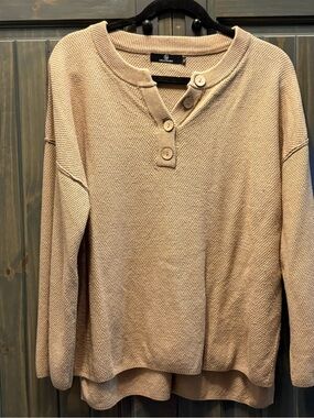 L.L. Bean Women's Beige Button-Front Scoop Sweater